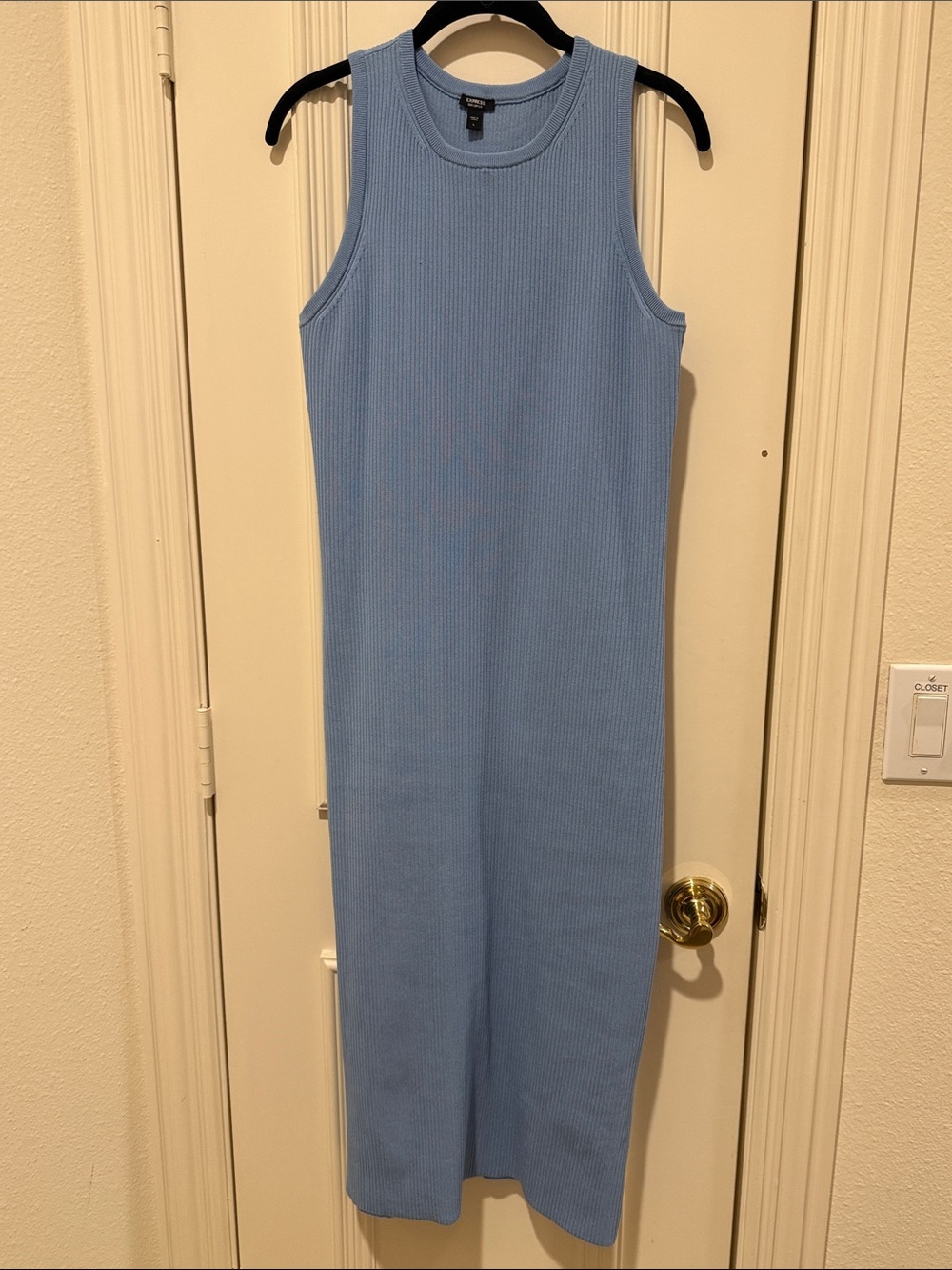 Express Ribbed Tank Maxi Dress in Light Blue